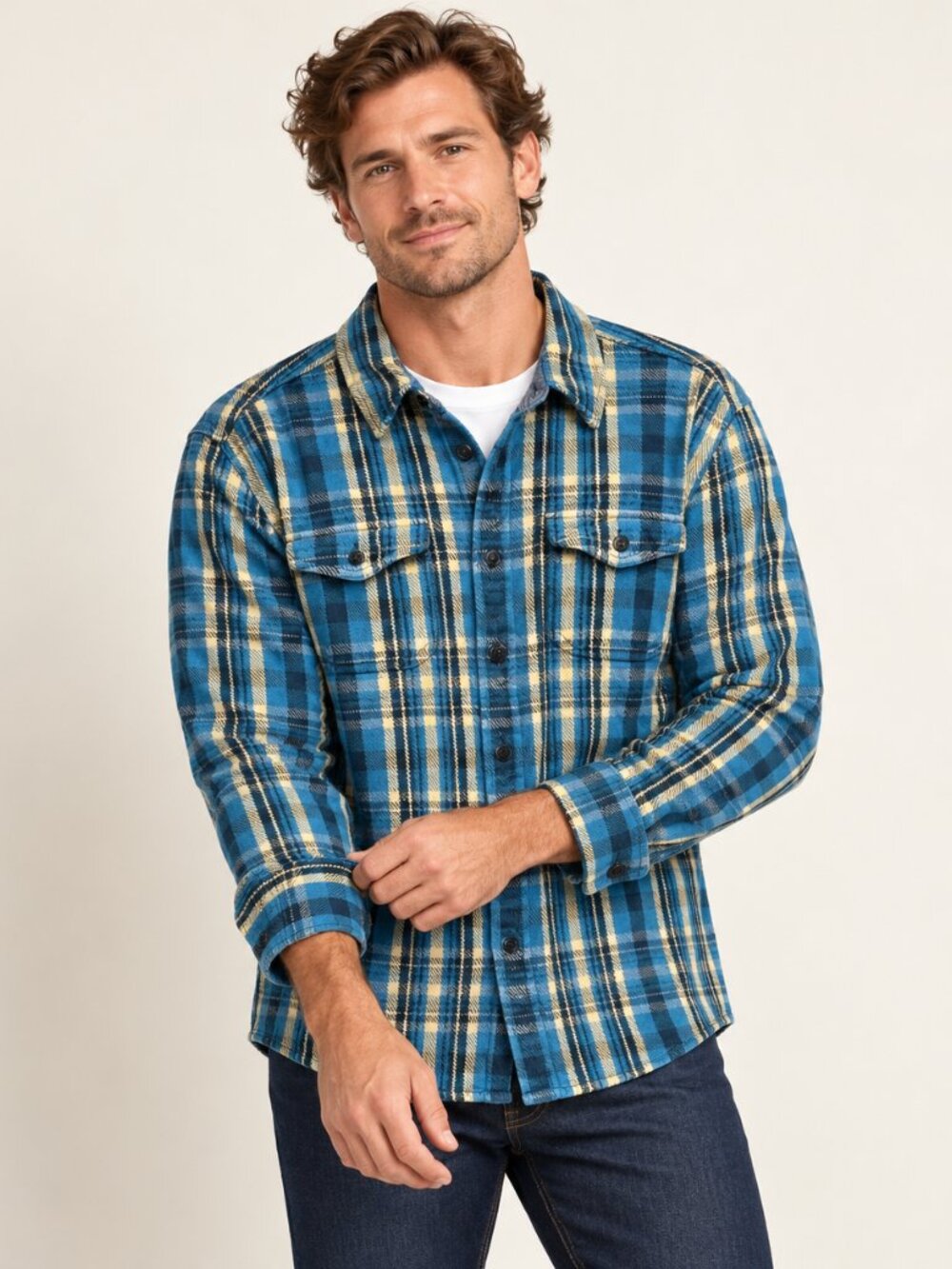 Outerknown Blanket Shirt Blue Wave Ventana Plaid Organic Cotton XL